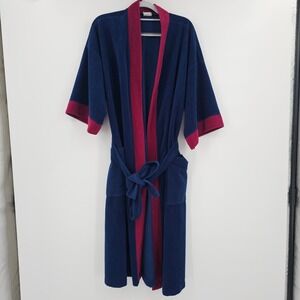 Vintage Vanity Fair For Him Mens Robe Navy Blue Burgundy Velour L XL Made in USA